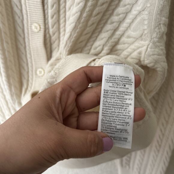 J. Crew Cable-knit crewneck cardigan in merino wool In Ivory Size L - Picture 4 of 5